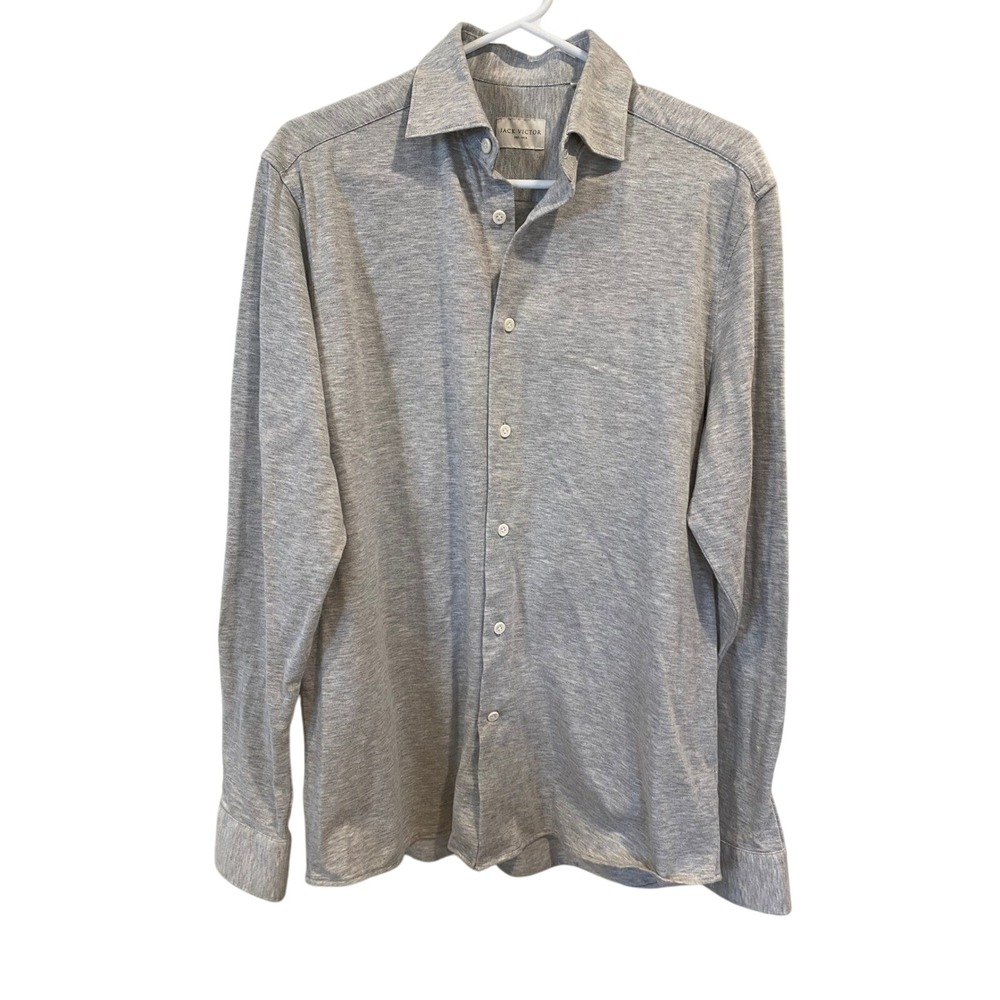 Jack Victor Mens Gray Long Sleeve Button Down‎ Shirt Medium M Casual Cotton